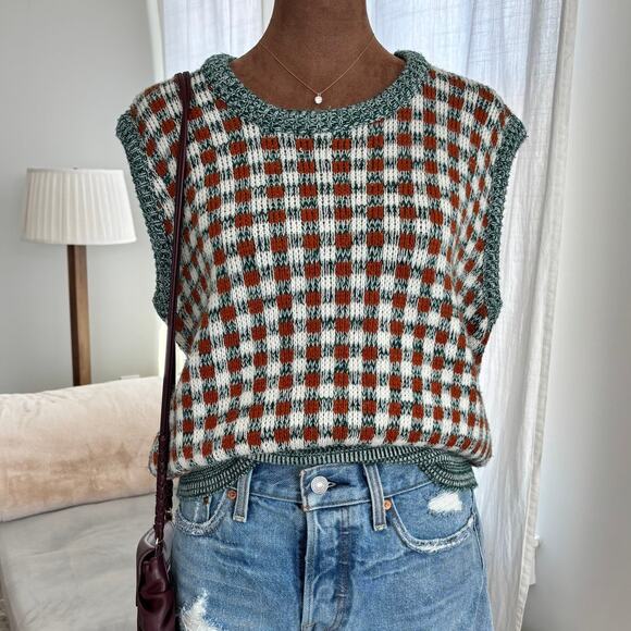 Vintage 1970s Andhurst Checkered Sweater Vest Wintuk 100% Orlon Acrylic Sz Large - Picture 2 of 8